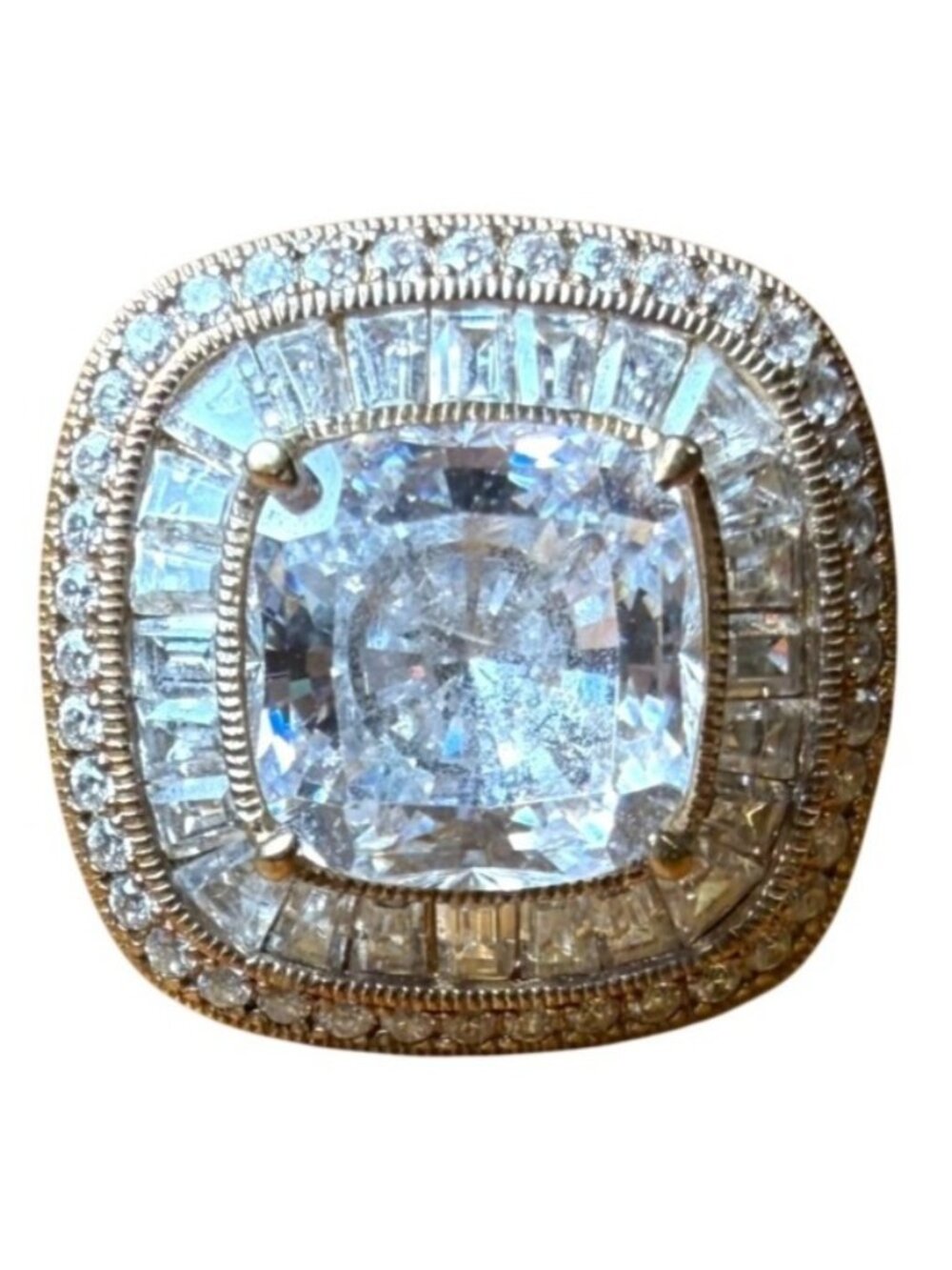 Elegant Gold Plated Sterling Silver Ring Sparkling CZ Double Halo Design Size 5